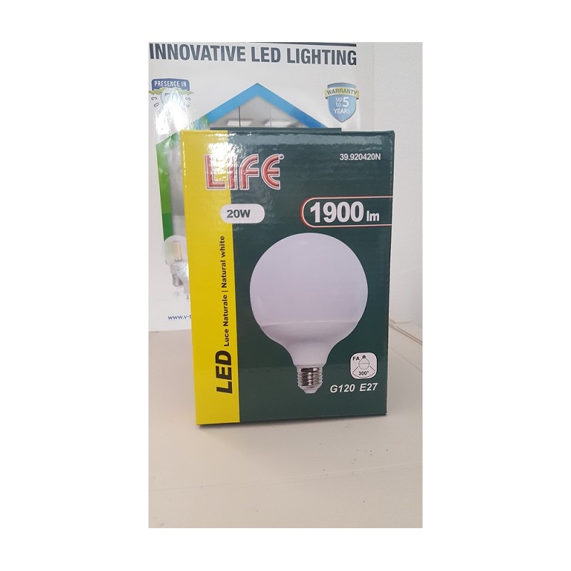 2 LAMPADINA LED LIFE E27 20W GLOBO G120 *